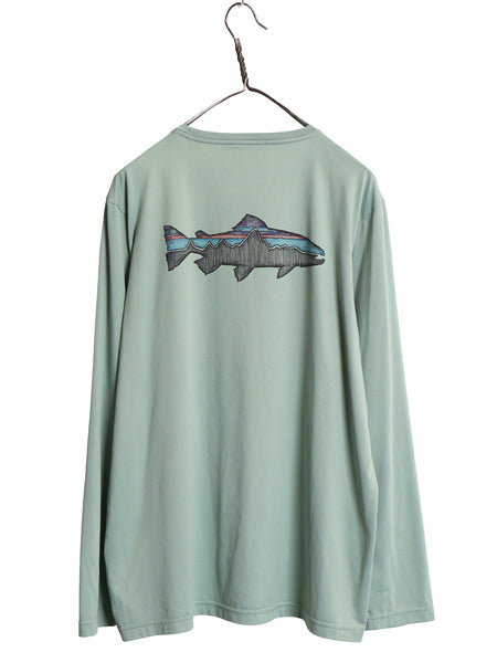 パタゴニア キャプリーン 両面 プリント 長袖 Tシャツ メンズ L / 古着 19年製 アウトドア ストレッチ カットソー フィッシュ グラフィック