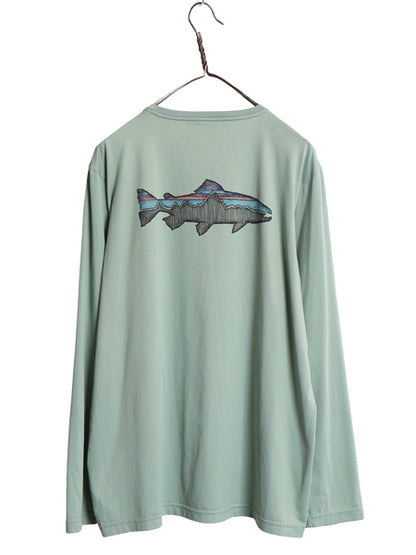 パタゴニア キャプリーン 両面 プリント 長袖 Tシャツ メンズ L / 古着 19年製 アウトドア ストレッチ カットソー フィッシュ グラフィック