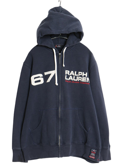 ポロジーンズ ラルフローレン フルジップ スウェット フード パーカー メンズ L / 古着 トレーナー 裏起毛 ワッペン ロゴ 刺繍 ゆったり 紺