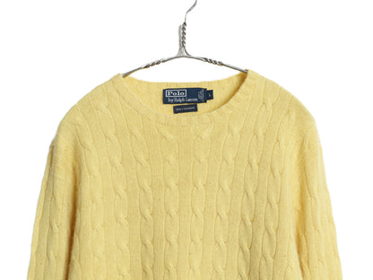 90s ポロ ラルフローレン ケーブル ニット セーター メンズ L オールド 100% カシミヤ 長袖ニット ポニー無し 無地 シンプル きれいめ 薄手