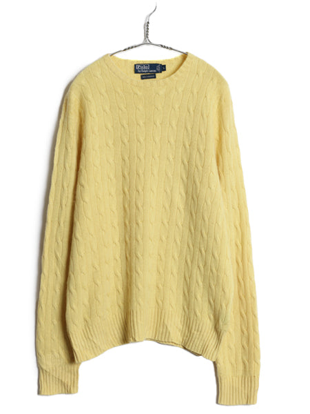 90s ポロ ラルフローレン ケーブル ニット セーター メンズ L オールド 100% カシミヤ 長袖ニット ポニー無し 無地 シンプル きれいめ 薄手