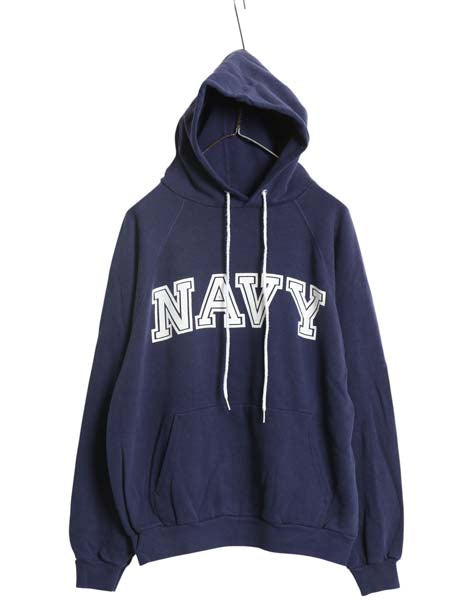 80s USA製 US NAVY プリント スウェット フード パーカー メンズ L ヴィンテージ 裏起毛 トレーナー プルオーバー ミリタリー USN ヘインズ