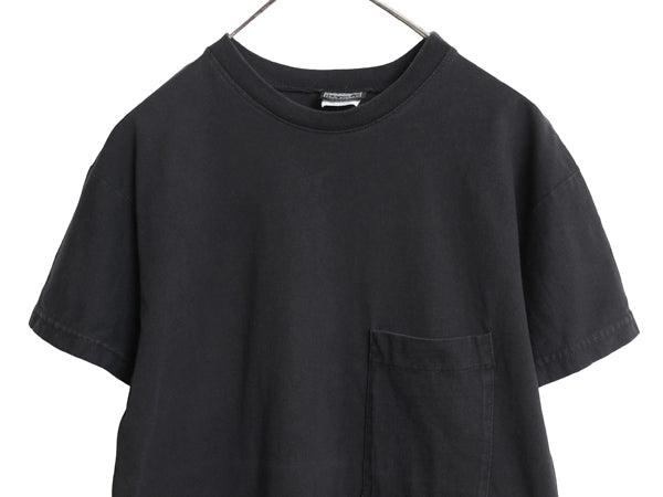 90s USA製 ポケット付き 無地 半袖 Tシャツ メンズ M オールド ヘビーウェイト コットン ポケT カットソー トップス シンプル ブランク 黒