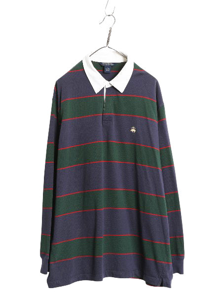 ブルックスブラザーズ ボーダー 長袖 ラガーシャツ メンズ XL / ラグビー 長袖シャツ ポロシャツ ワンポイント 大きいサイズ マルチカラー