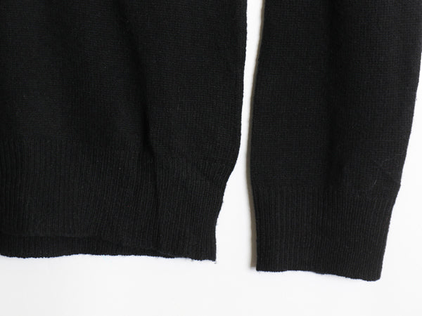 00s ポロ ラルフローレン ニット セーター メンズ M 古着 オールド ラム ウール ワンポイント ポニー 刺繍 リブ編み Vネック 無地 ブラック