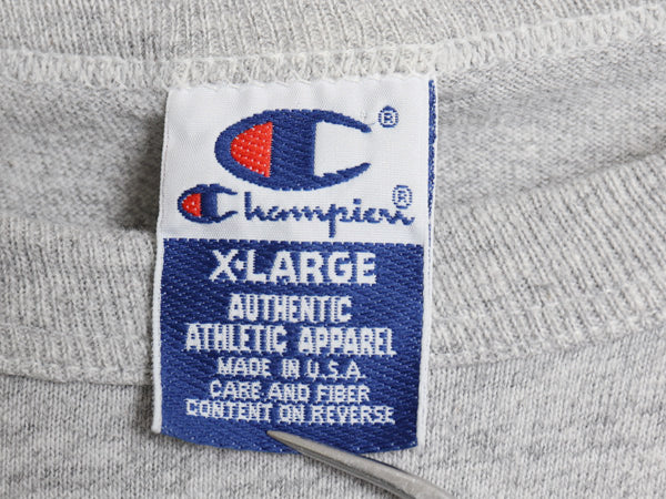 90s USA製 チャンピオン カレッジ プリント 半袖 Tシャツ メンズ XL / オールド 目付き カットソー 大きいサイズ シンプル 霜降り グレー