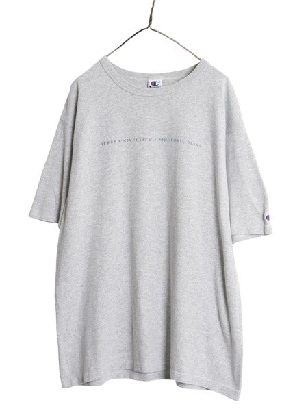 90s USA製 チャンピオン カレッジ プリント 半袖 Tシャツ メンズ XL / オールド 目付き カットソー 大きいサイズ シンプル 霜降り グレー
