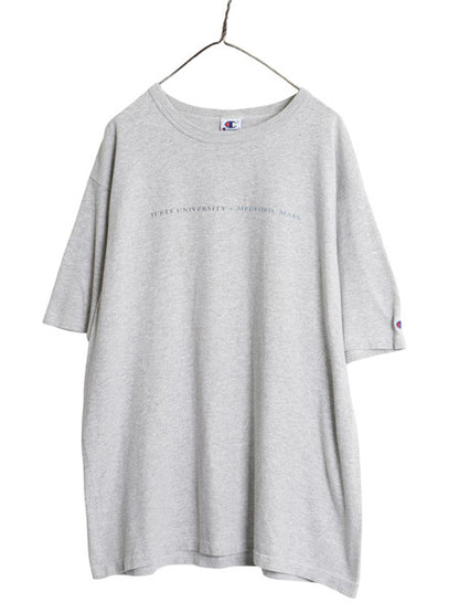 90s USA製 チャンピオン カレッジ プリント 半袖 Tシャツ メンズ XL / オールド 目付き カットソー 大きいサイズ シンプル 霜降り グレー