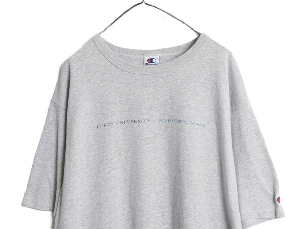 90s USA製 チャンピオン カレッジ プリント 半袖 Tシャツ メンズ XL / オールド 目付き カットソー 大きいサイズ シンプル 霜降り グレー
