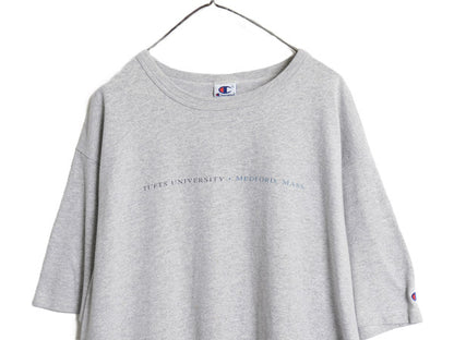 90s USA製 チャンピオン カレッジ プリント 半袖 Tシャツ メンズ XL / オールド 目付き カットソー 大きいサイズ シンプル 霜降り グレー