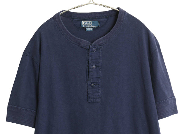 90s ポロ ラルフローレン ヘンリーネック 半袖 Tシャツ メンズ XL / オールド マチ付き 段リブ シングルステッチ カットソー 大きいサイズ