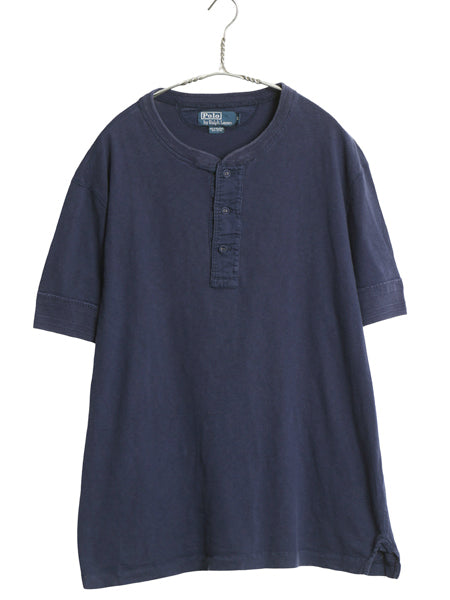90s ポロ ラルフローレン ヘンリーネック 半袖 Tシャツ メンズ XL / オールド マチ付き 段リブ シングルステッチ カットソー 大きいサイズ