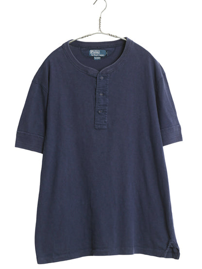 90s ポロ ラルフローレン ヘンリーネック 半袖 Tシャツ メンズ XL / オールド マチ付き 段リブ シングルステッチ カットソー 大きいサイズ