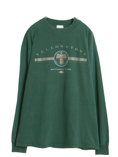 90s USA製 イエローストーン イラスト プリント 長袖Tシャツ メンズ L オールド ロンT ネイティブ アート サンダーバード シングルステッチ