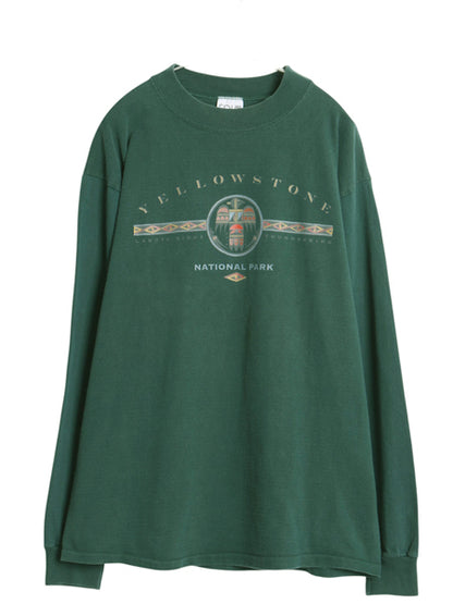 90s USA製 イエローストーン イラスト プリント 長袖Tシャツ メンズ L オールド ロンT ネイティブ アート サンダーバード シングルステッチ