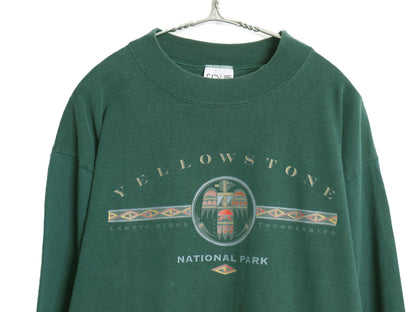 90s USA製 イエローストーン イラスト プリント 長袖Tシャツ メンズ L オールド ロンT ネイティブ アート サンダーバード シングルステッチ