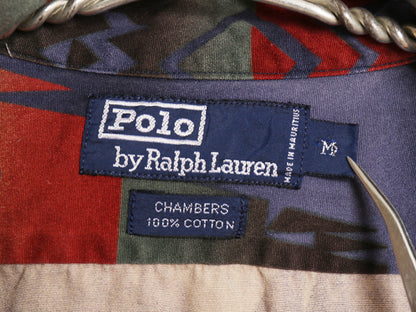 90s ポロ ラルフローレン ネイティブ 総柄 長袖 シャツ メンズ M / 古着 オールド CHAMBERS コットン ポケット付き ボックス マルチカラー