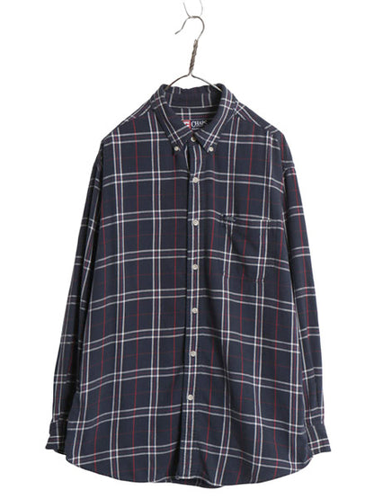 90s チャップス ラルフローレン 長袖 ボタンダウン フランネル シャツ メンズ L オールド ポロ チェック ネルシャツ コットン ワンポイント