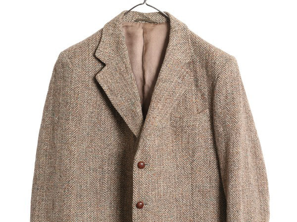 60s DUNN&Co ハリスツイード テーラード ジャケット メンズ L 古着 旧タグ ヴィンテージ ブレザー ダン社 イギリス製 厚手 ヘビーウェイト