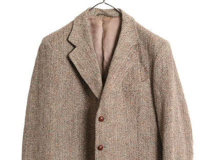 60s DUNN&Co ハリスツイード テーラード ジャケット メンズ L 古着 旧タグ ヴィンテージ ブレザー ダン社 イギリス製 厚手 ヘビーウェイト