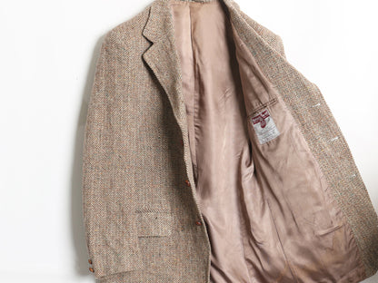 60s DUNN&Co ハリスツイード テーラード ジャケット メンズ L 古着 旧タグ ヴィンテージ ブレザー ダン社 イギリス製 厚手 ヘビーウェイト