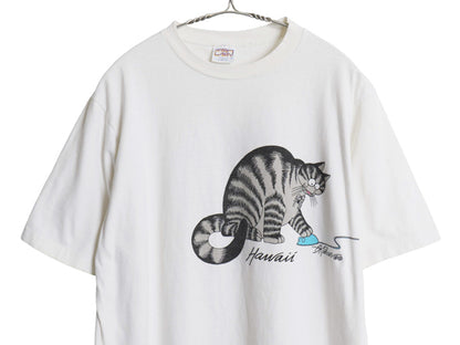 90s USA製 クリバンキャット イラスト 両面 プリント Tシャツ メンズ レディース L オールド ネコ アニマル キャラクター シングルステッチ