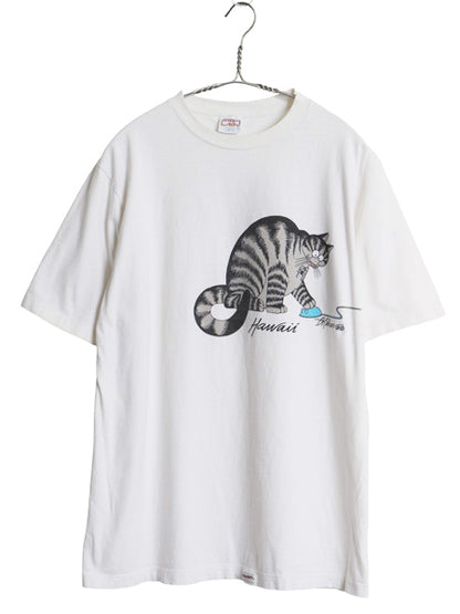 90s USA製 クリバンキャット イラスト 両面 プリント Tシャツ メンズ レディース L オールド ネコ アニマル キャラクター シングルステッチ