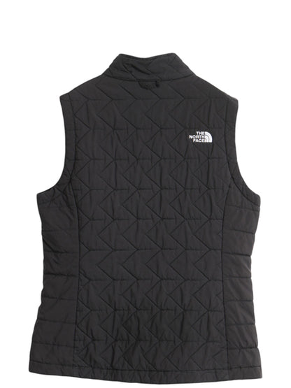 ノースフェイス 中綿 ナイロン ベスト レディース M アウトドア 重ね着 前開き フルジップ ハイネック キルティング ワンポイント ブラック