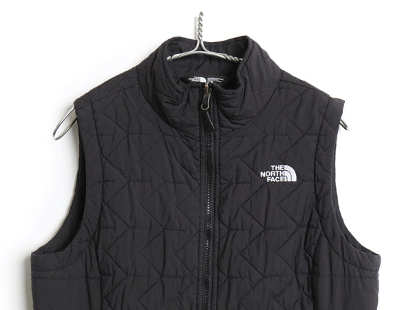ノースフェイス 中綿 ナイロン ベスト レディース M アウトドア 重ね着 前開き フルジップ ハイネック キルティング ワンポイント ブラック