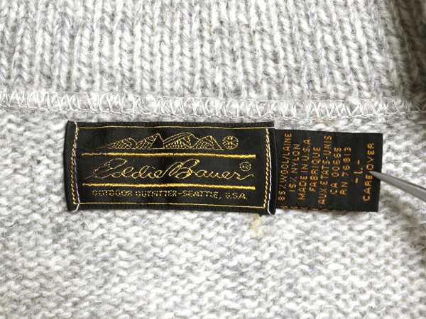 90s USA製 エディーバウアー ショールカラー ウール ニット セーター メンズ L 古着 オールド 黒タグ アウトドア プルオーバー 無地 杢 灰