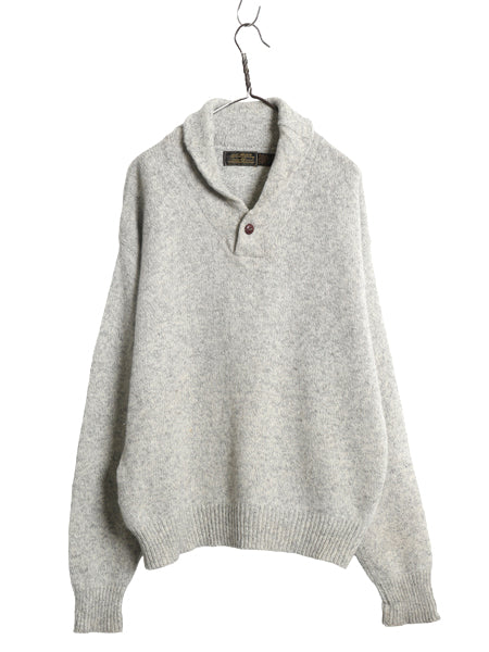 90s USA製 エディーバウアー ショールカラー ウール ニット セーター メンズ L 古着 オールド 黒タグ アウトドア プルオーバー 無地 杢 灰