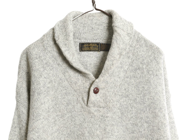 90s USA製 エディーバウアー ショールカラー ウール ニット セーター メンズ L 古着 オールド 黒タグ アウトドア プルオーバー 無地 杢 灰