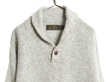 90s USA製 エディーバウアー ショールカラー ウール ニット セーター メンズ L 古着 オールド 黒タグ アウトドア プルオーバー 無地 杢 灰