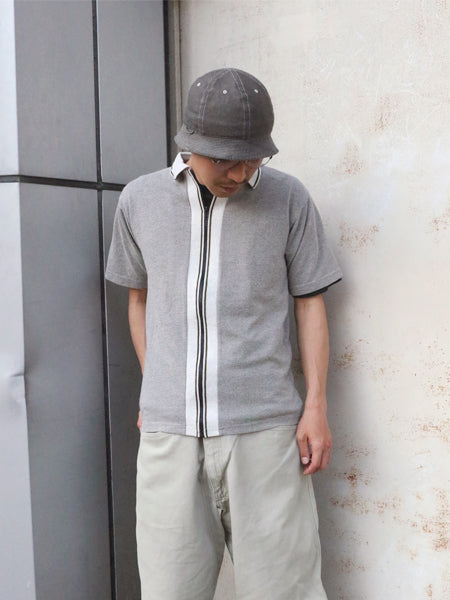 90s 00s USA製 ☆ UTILITY フルジップ 半袖 シャツ メンズ XL 小さめ L 程 古着 オールド カノコ ポロシャツ 襟付き ストレッチ 前開き Y2K