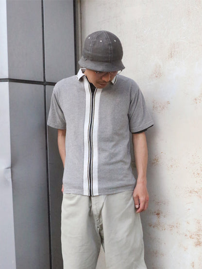 90s 00s USA製 ☆ UTILITY フルジップ 半袖 シャツ メンズ XL 小さめ L 程 古着 オールド カノコ ポロシャツ 襟付き ストレッチ 前開き Y2K
