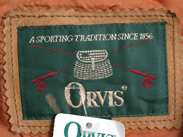 デッドストック 90s オービス 本革 レザー ハンティング ベスト メンズ M 未使用品 オールド 旧タグ ヌバック 前開き 重ね着 多ポケット 茶
