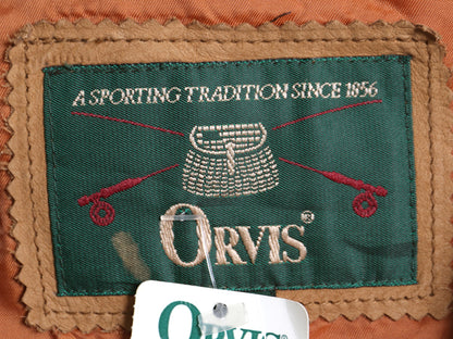 デッドストック 90s オービス 本革 レザー ハンティング ベスト メンズ M 未使用品 オールド 旧タグ ヌバック 前開き 重ね着 多ポケット 茶