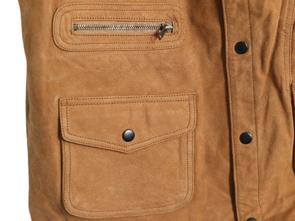 デッドストック 90s オービス 本革 レザー ハンティング ベスト メンズ M 未使用品 オールド 旧タグ ヌバック 前開き 重ね着 多ポケット 茶