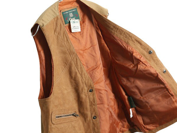 デッドストック 90s オービス 本革 レザー ハンティング ベスト メンズ M 未使用品 オールド 旧タグ ヌバック 前開き 重ね着 多ポケット 茶