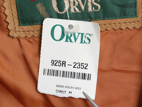 デッドストック 90s オービス 本革 レザー ハンティング ベスト メンズ M 未使用品 オールド 旧タグ ヌバック 前開き 重ね着 多ポケット 茶