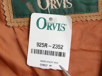 デッドストック 90s オービス 本革 レザー ハンティング ベスト メンズ M 未使用品 オールド 旧タグ ヌバック 前開き 重ね着 多ポケット 茶