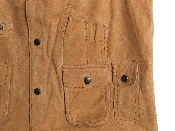 デッドストック 90s オービス 本革 レザー ハンティング ベスト メンズ M 未使用品 オールド 旧タグ ヌバック 前開き 重ね着 多ポケット 茶