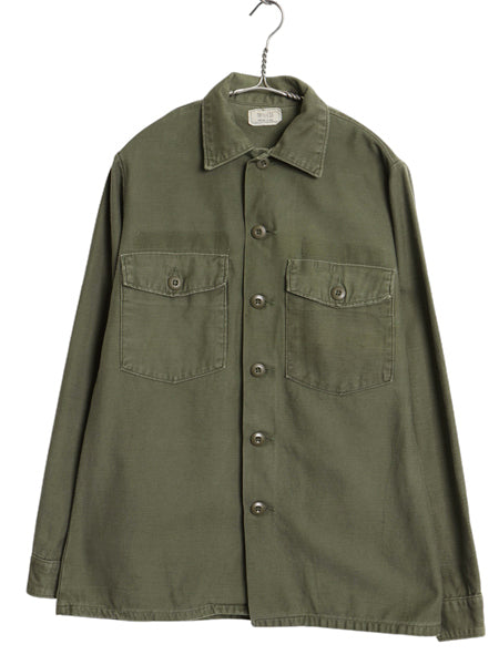 70s 米軍実物 US ARMY コットン サテン ユーティリティ シャツ S / 75年製 ヴィンテージ OG107 シャツ袖 4th 軍物 ミリタリー 長袖シャツ