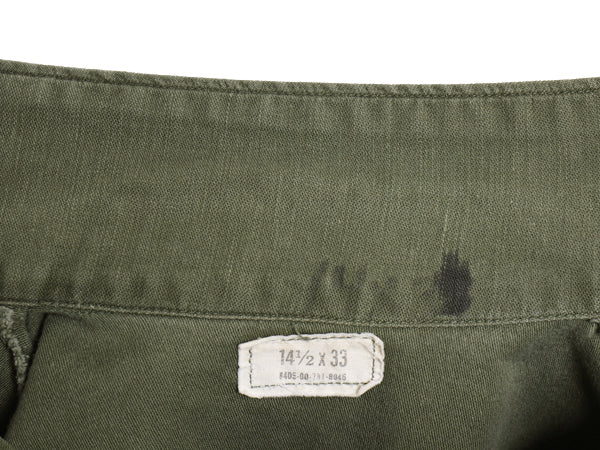70s 米軍実物 US ARMY コットン サテン ユーティリティ シャツ S / 75年製 ヴィンテージ OG107 シャツ袖 4th 軍物 ミリタリー 長袖シャツ