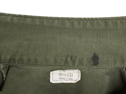 70s 米軍実物 US ARMY コットン サテン ユーティリティ シャツ S / 75年製 ヴィンテージ OG107 シャツ袖 4th 軍物 ミリタリー 長袖シャツ