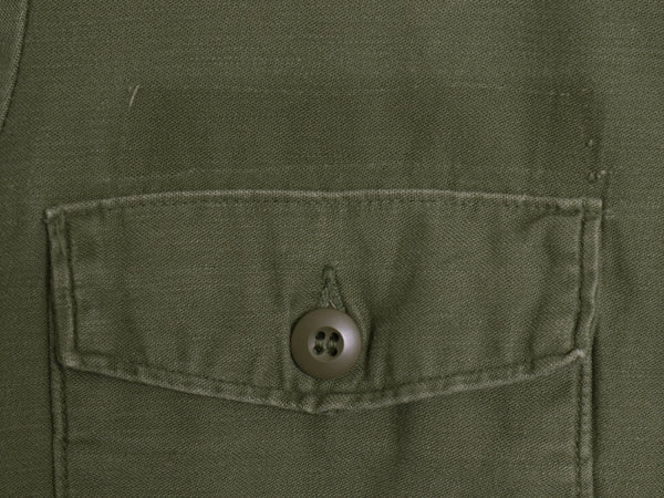 70s 米軍実物 US ARMY コットン サテン ユーティリティ シャツ S / 75年製 ヴィンテージ OG107 シャツ袖 4th 軍物 ミリタリー 長袖シャツ