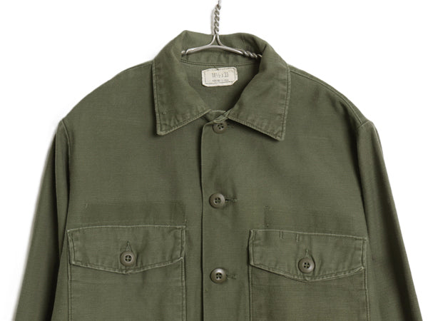 70s 米軍実物 US ARMY コットン サテン ユーティリティ シャツ S / 75年製 ヴィンテージ OG107 シャツ袖 4th 軍物 ミリタリー 長袖シャツ