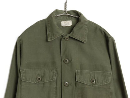 70s 米軍実物 US ARMY コットン サテン ユーティリティ シャツ S / 75年製 ヴィンテージ OG107 シャツ袖 4th 軍物 ミリタリー 長袖シャツ