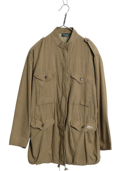 70s 80s ラコステ フルジップ フィールド ジャケット レディース M / ヴィンテージ M-51 M-65 ミリタリー タイプ ハーフコート シルク 薄手