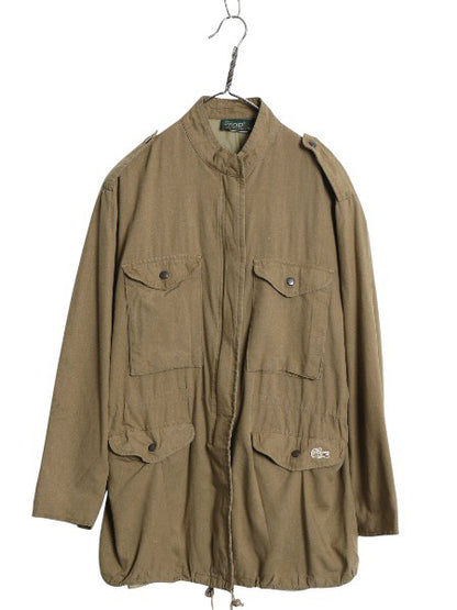 70s 80s ラコステ フルジップ フィールド ジャケット レディース M / ヴィンテージ M-51 M-65 ミリタリー タイプ ハーフコート シルク 薄手